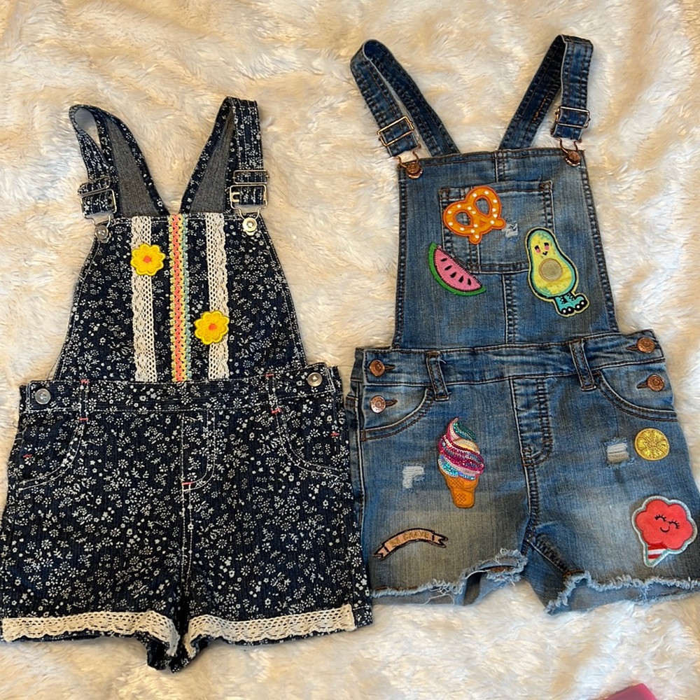 Girls Summer Short Overalls Lot of 2 size 5 & 6